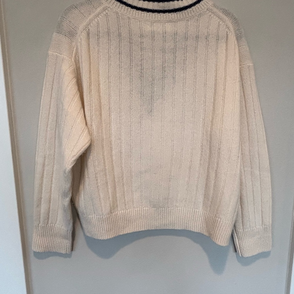 Rachel Zoe Cashmere Cream and Navy V-Neck Sweater - Picture 2 of 5